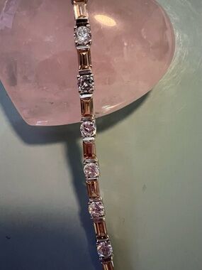 925 Sterling Silver Tennis Bracelet w Emerald Cut Lab Citrine and Lab Stones